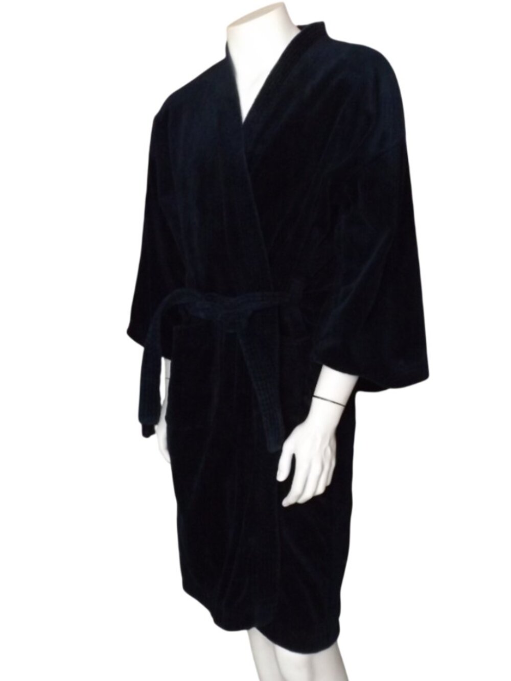 Vintage Terrycloth Robe, M/L, Navy Blue, Heavy Plush, Pocket, Self Tie Sash - Picture 4 of 10